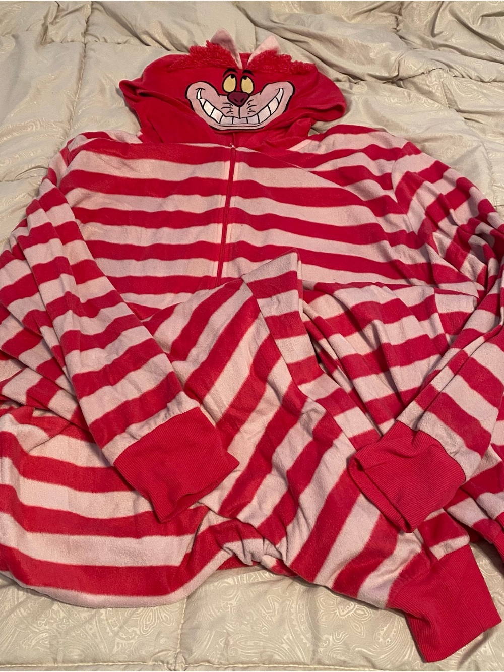 Disney Pink and White Striped Cheshire Cat Hooded Pajama Set